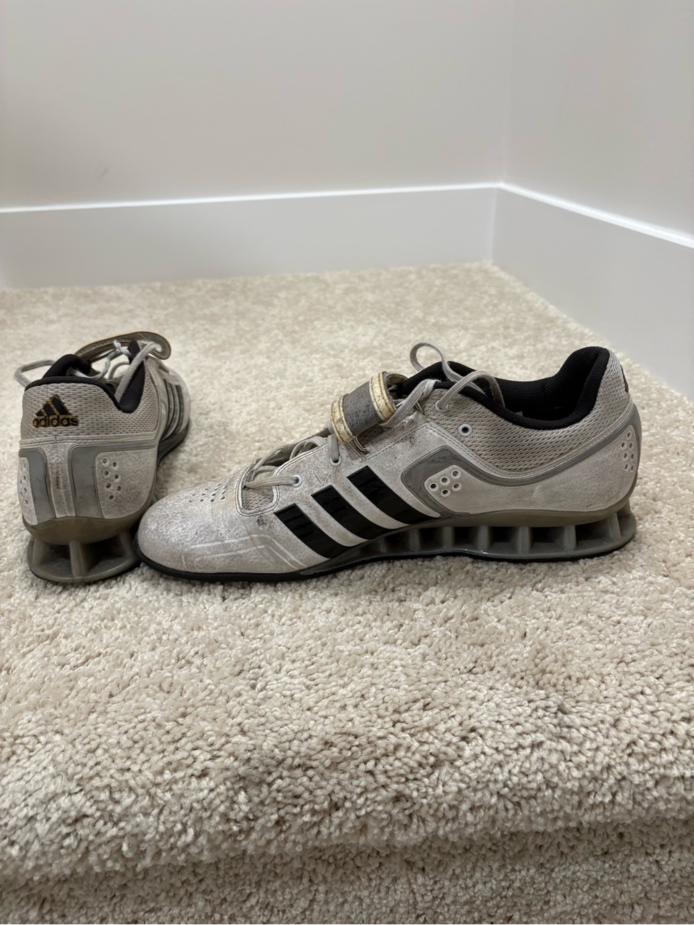 Adidas Adipower Men's White and Black Athletic Powerlifting Sneakers